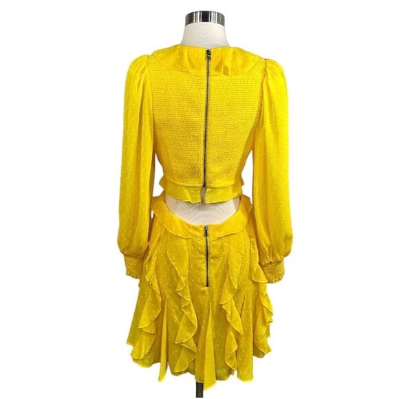 Alice + Olivia Mitzi Combo Cutout Godet Mini Dress Sunbeam - Picture 3 of 12